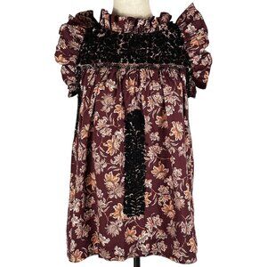 MJ GOLONDRINA Sleeveless Embroidered Ruffled Tunic Size XS